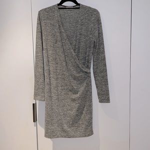 Anthropologie. Gray faux-wrap dress. Size M. 36 inches from shoulder to hem.